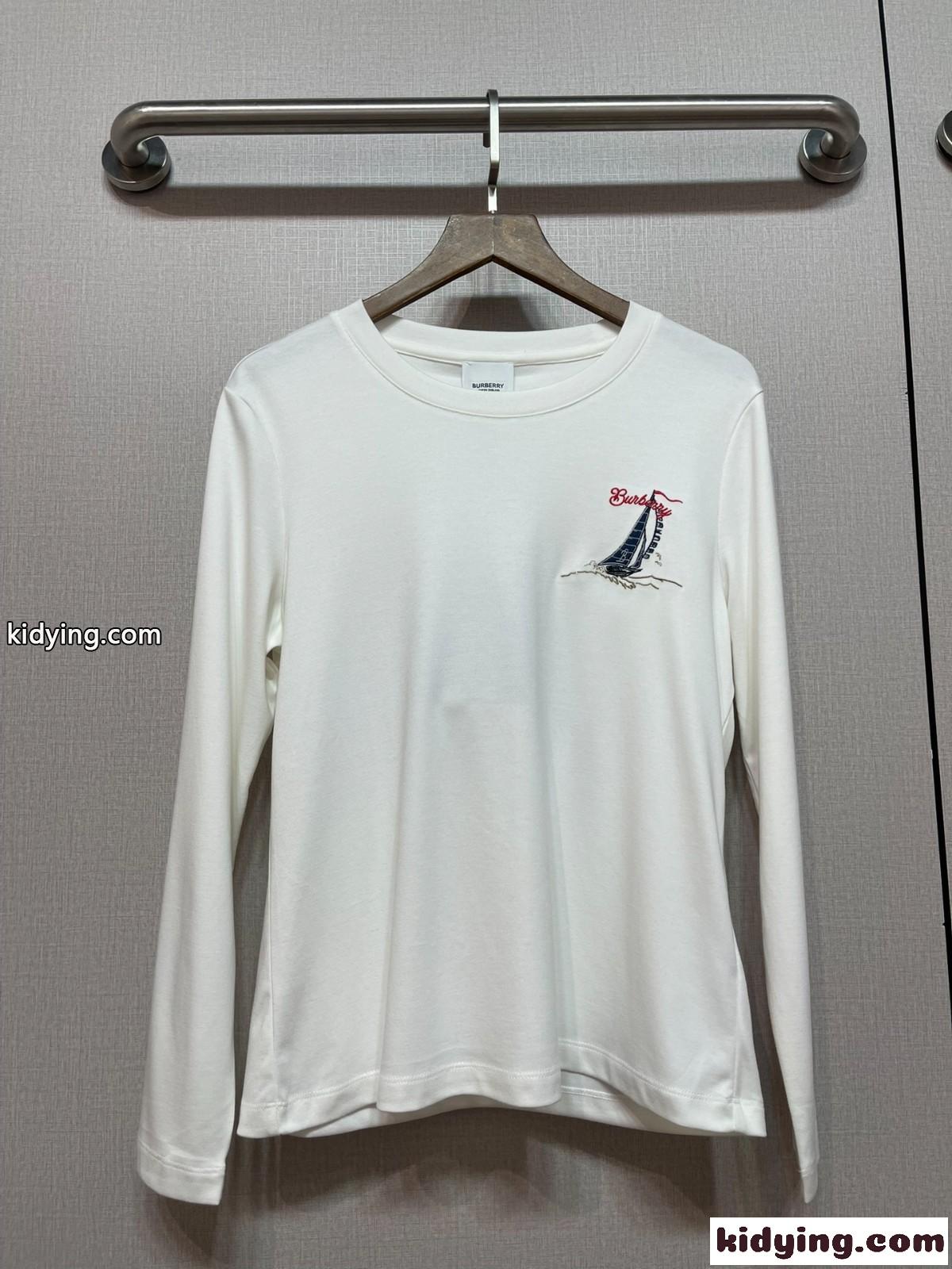 4色あり シンプル セイルボート 長袖Tシャツ バーバリー Tシャツ コピー クルーネック-5