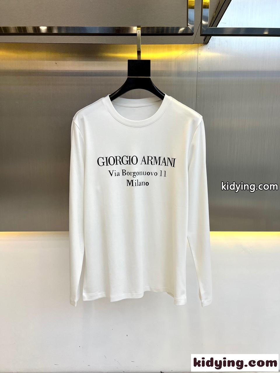 ベーシック ロゴ コットン 長袖Tシャツ アルマーニ Tシャツ コピー ホワイト-0