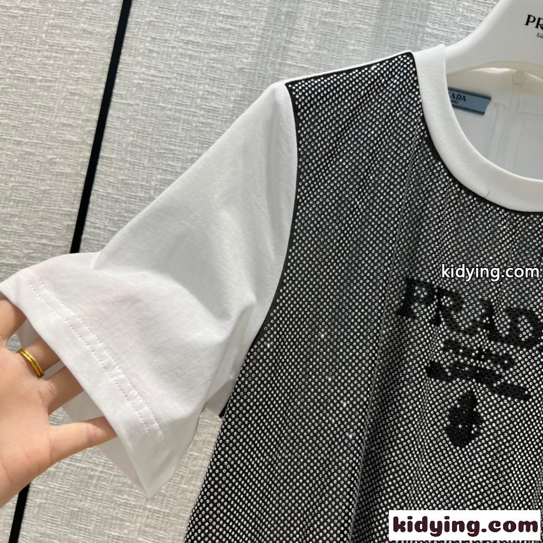 おしゃれ 重ね着風 切り替え クルーネック プラダ 半袖tシャツ コピー カジュアル 着痩せ 春夏 新作 人気-0