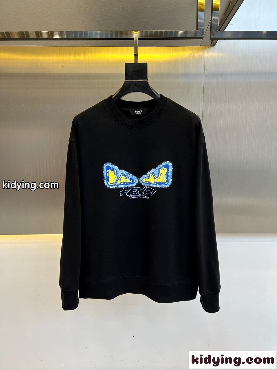 定番 ロゴプリント クルーネック スウェットシャツ フェンディ Tシャツ コピー ブラック-0