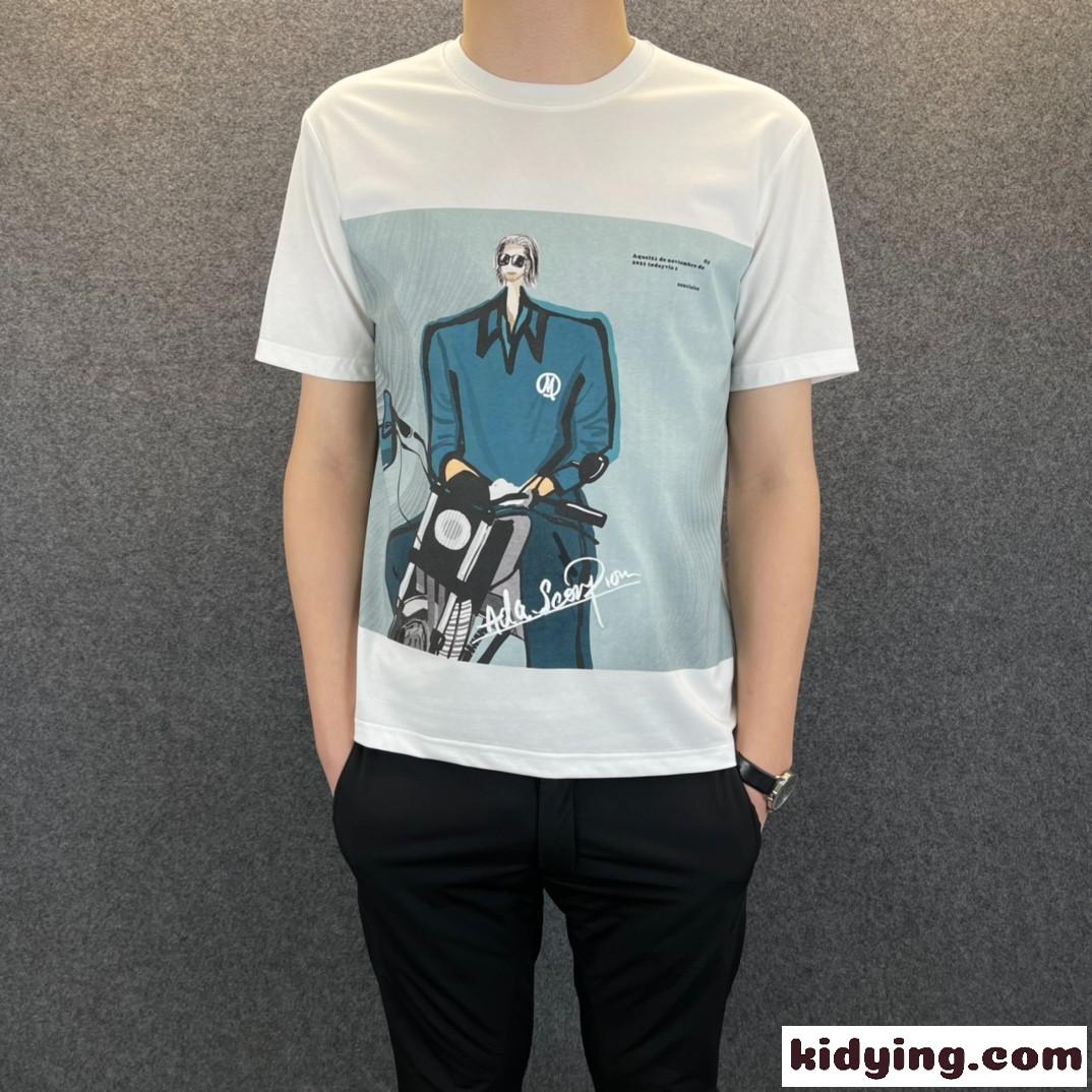 オシャレ プリント カジュアル クールネック コットン メンズ 半袖 トップス ジバンシィ Tシャツ コピー 快適-0