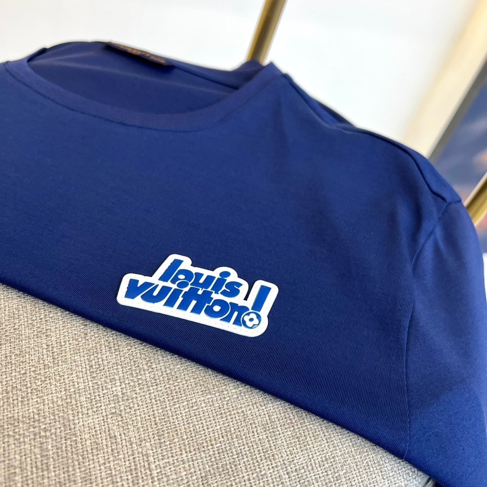 洗練された カジュアル ロゴ ルイ・ヴィトン 半袖Tシャツ コピー ブルー-2