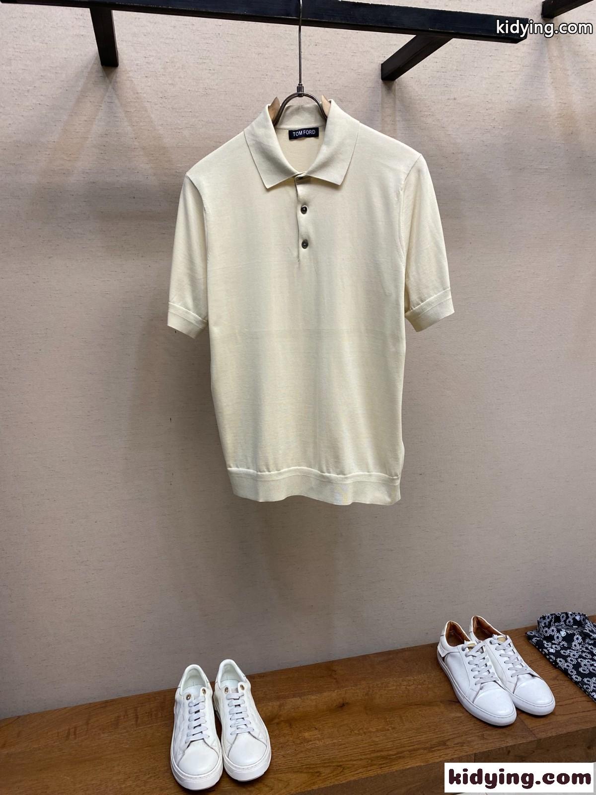 シンプル 上品 半袖 ニットポロ トムフォード ニット 偽物 ベージュ-1