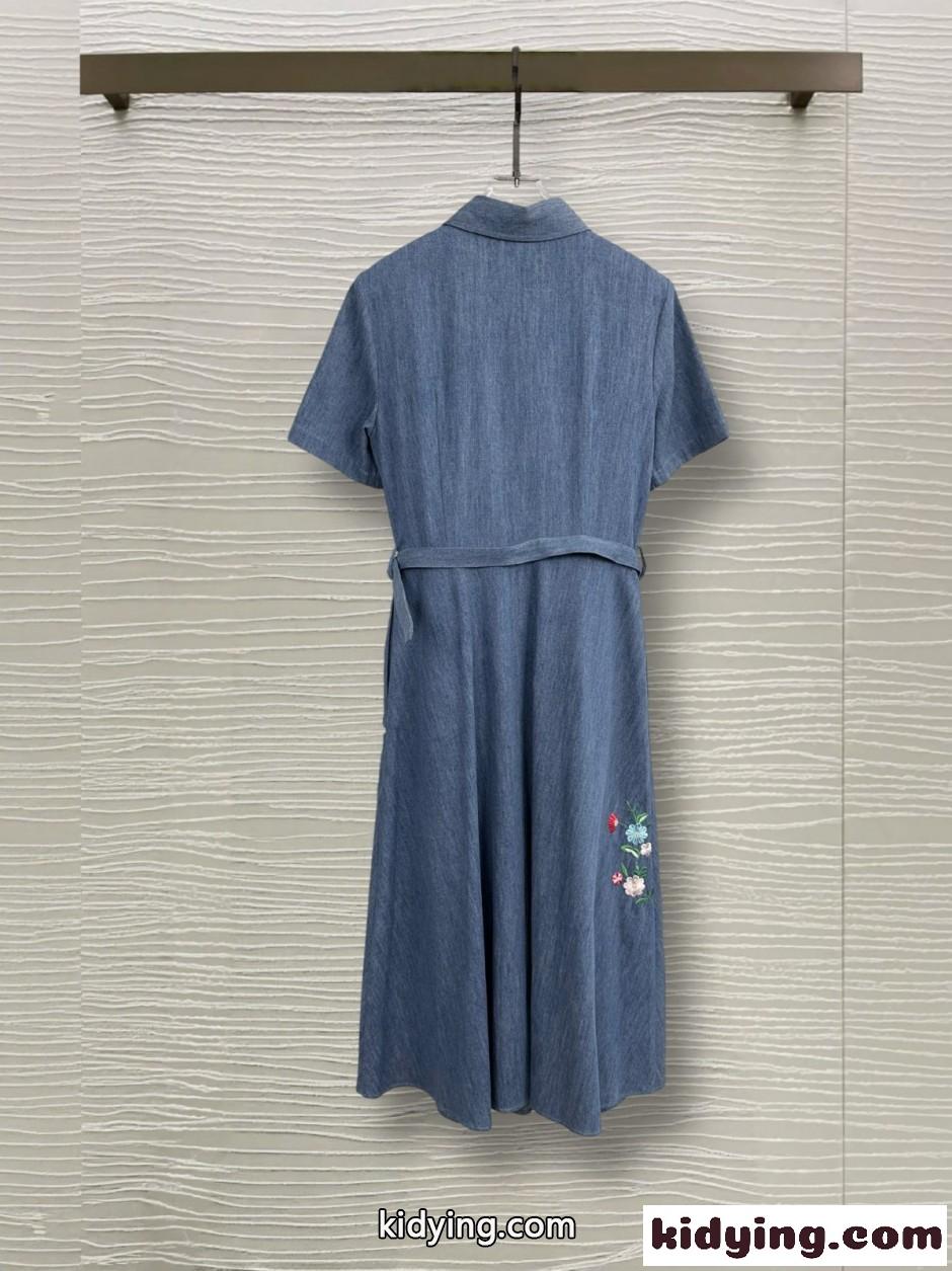 ボタニカル刺繍 ベルト付き デニムワンピース ヴァレンティノ ワンピース 偽物-0