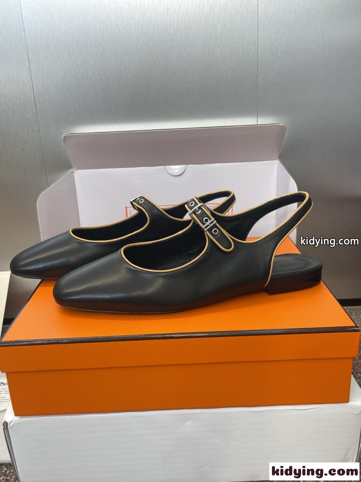 洗練された 上品 エルメス クレオ スリングバック パンプス スーパーコピー ブラック-0