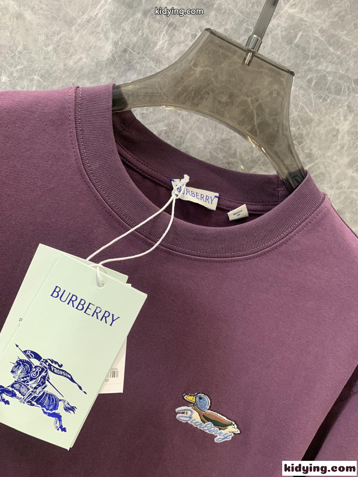 定番 刺繍入り クルーネック コットンTシャツ バーバリー 半袖Tシャツ コピー パープル-2