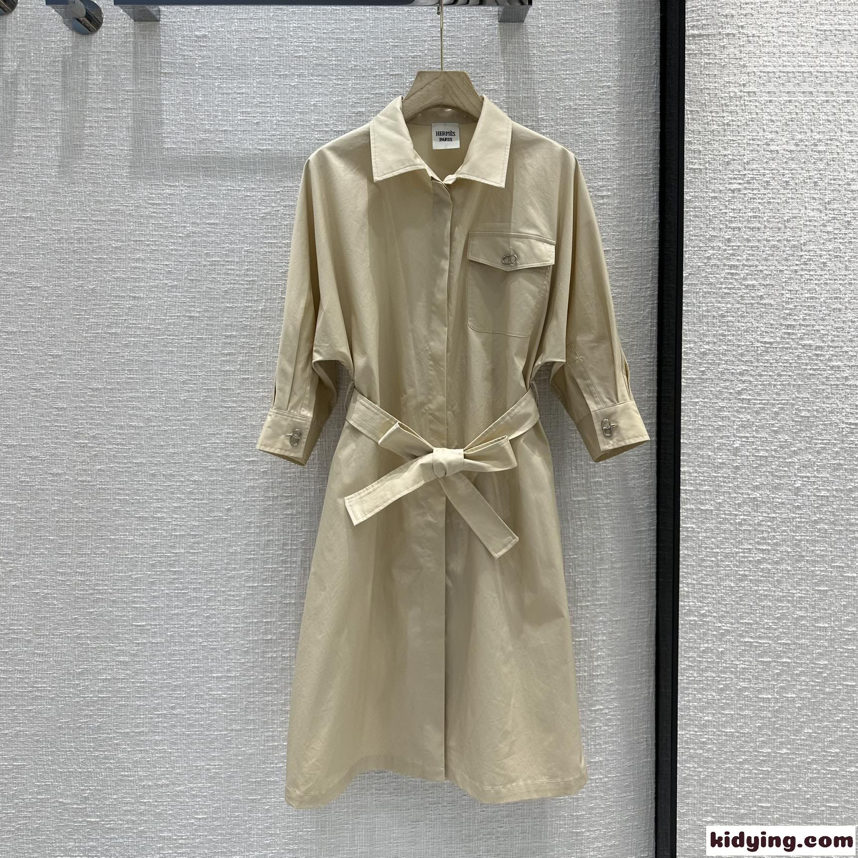 23SS◆シンプルお洒落♪無地 シャツワンピース エルメス ワンピース コピー レディース ベージュ-2