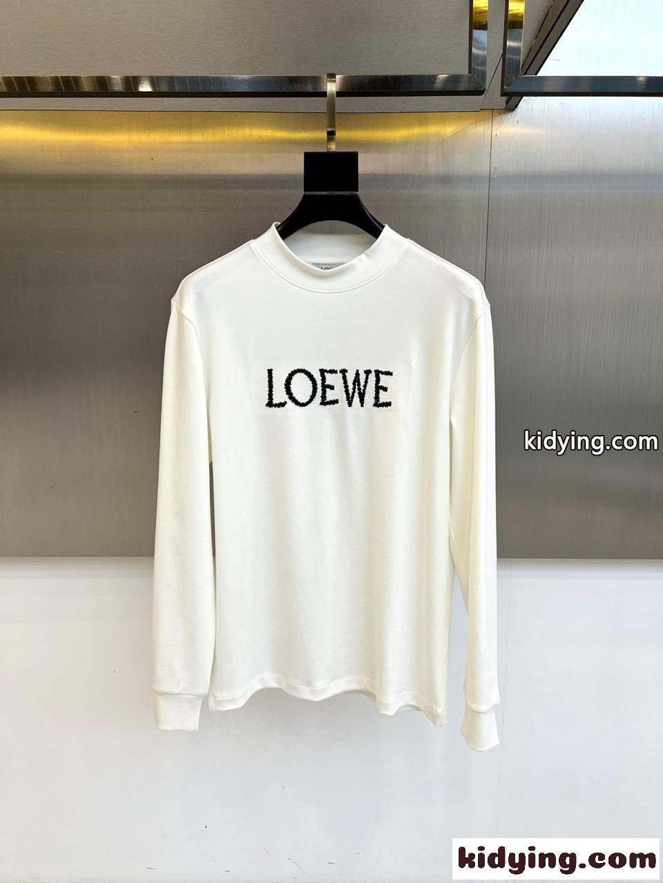 シンプル ロゴ コットン モックネック 長袖Tシャツ ロエベ Tシャツ 偽物 ホワイト-0