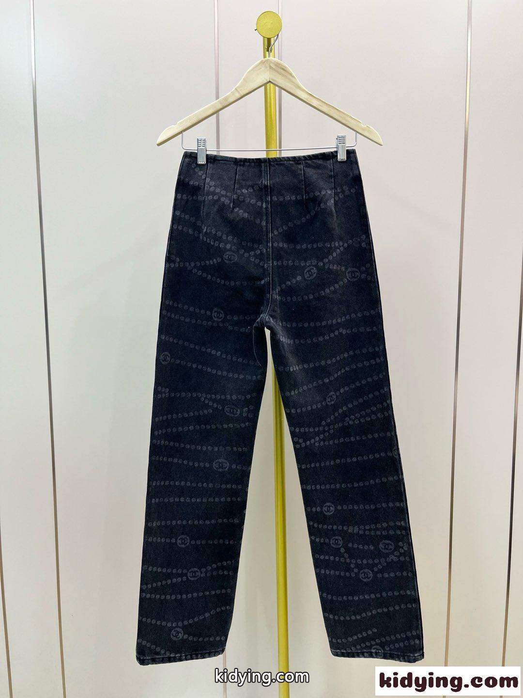 お洒落 プリント デニムパンツ シャネル ジーンズ コピー レディース ブラック-1