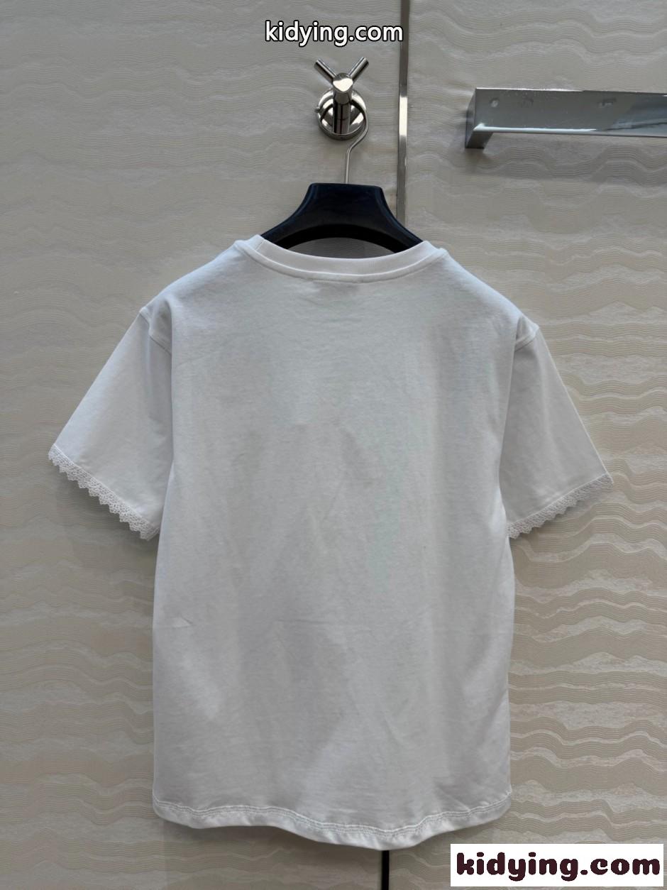 刺繍入り コットン 半袖Tシャツ エルメス Tシャツ コピー クルーネック ホワイト-3
