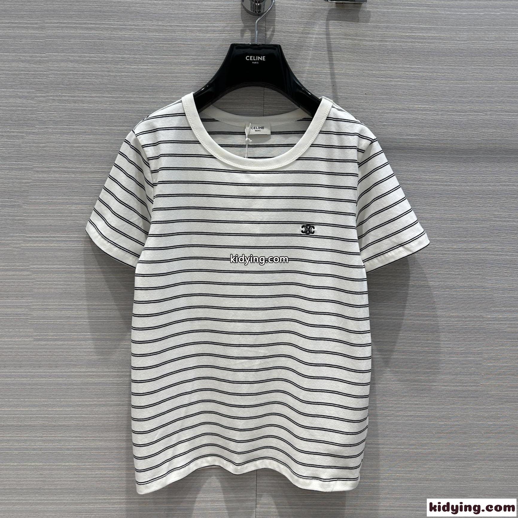 飽きのこない ボーダー柄 クルーネック セリーヌ Tシャツ コピー 半袖 カジュアル-2