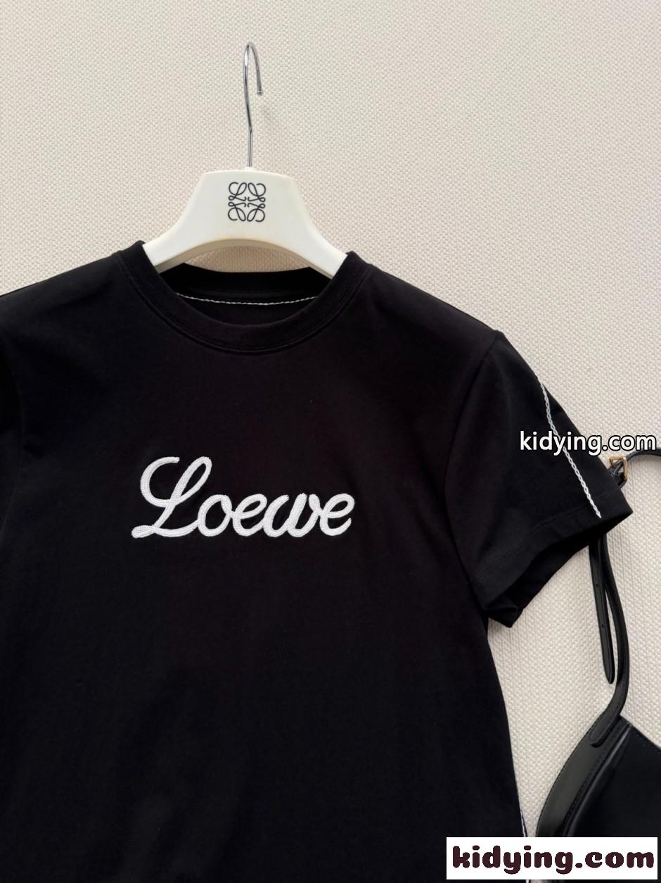 ベーシック 合わせやすい ロゴ入り 半袖Tシャツ ロエベ Tシャツ 偽物 ブラック-2