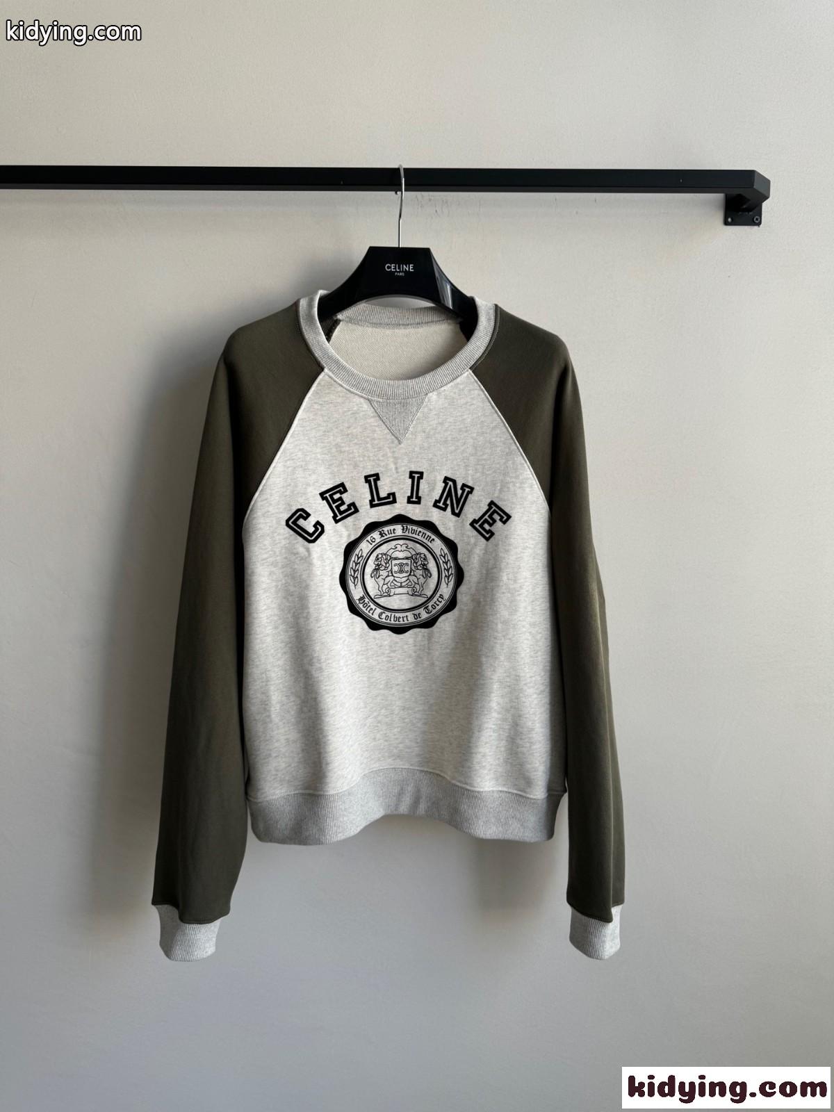 配色 ロゴ入り コットン スウェットシャツ セリーヌ Tシャツ コピー ユニセックス-0