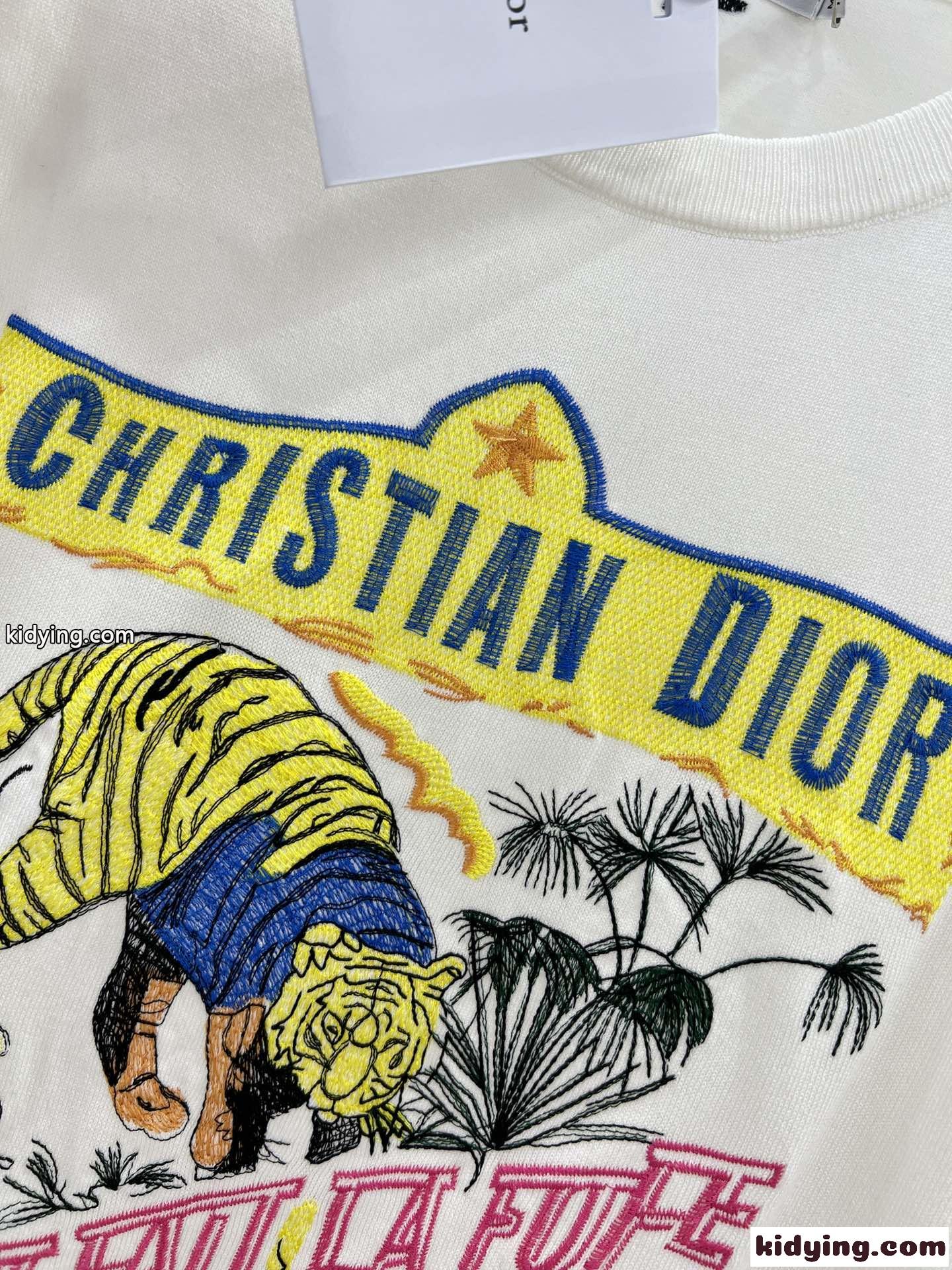 Indian Animals Tiger テンセル ジャージー 半袖Tシャツ クリスチャン・ディオール Tシャツ コピー-2