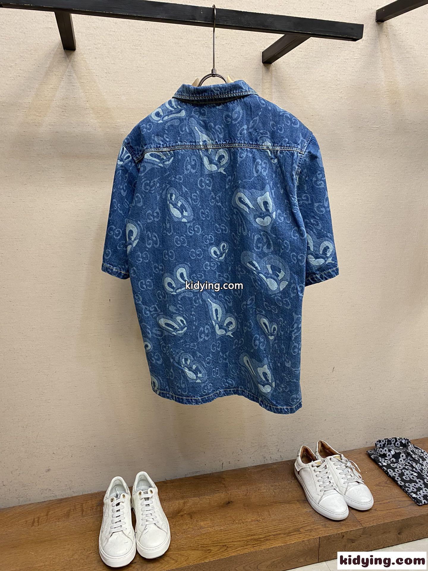 GGリキッドハーツプリント デニムシャツ グッチ シャツ コピー メンズ-2