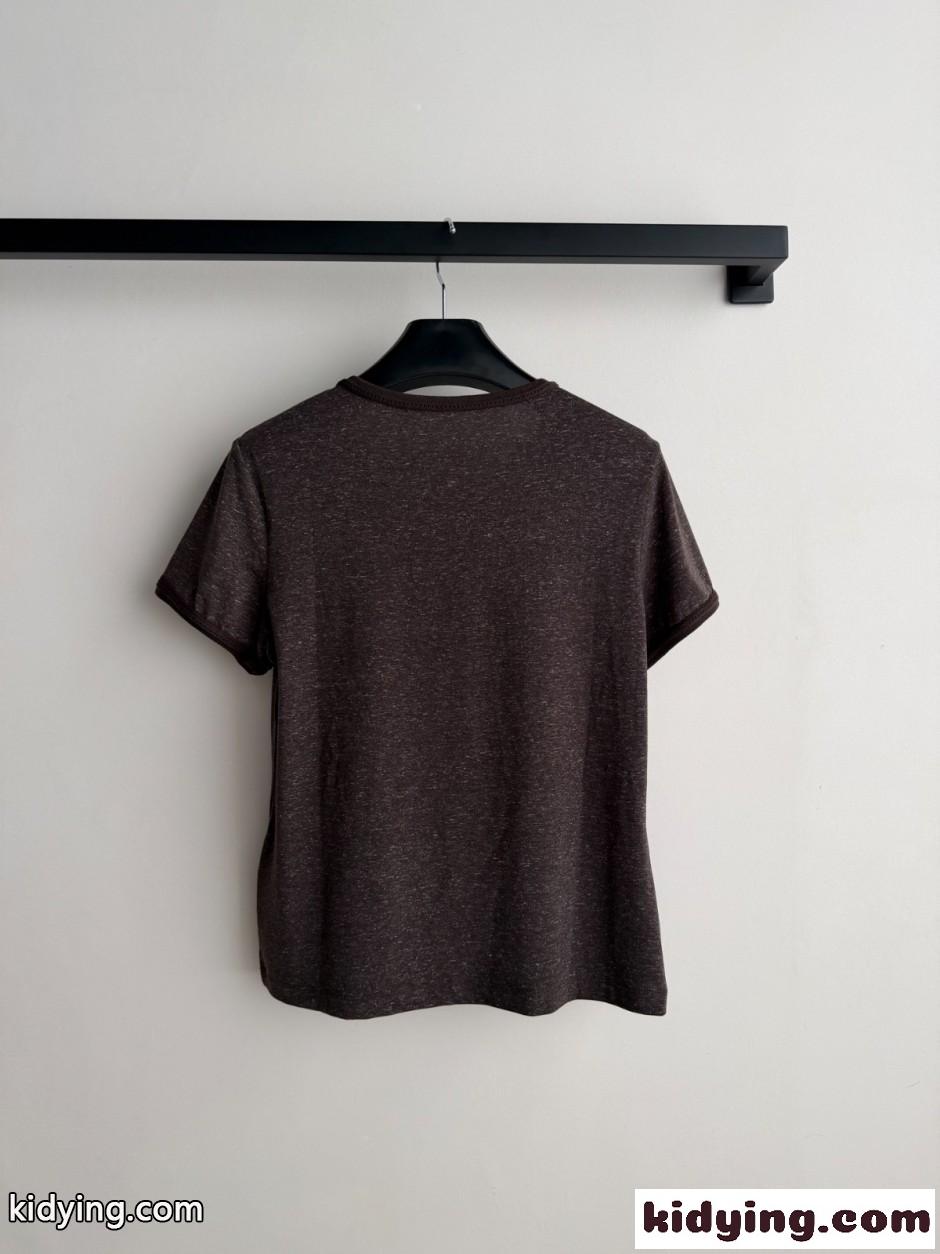 コットンリネン 半袖Tシャツ セリーヌ Tシャツ コピー ダークブラウン-1