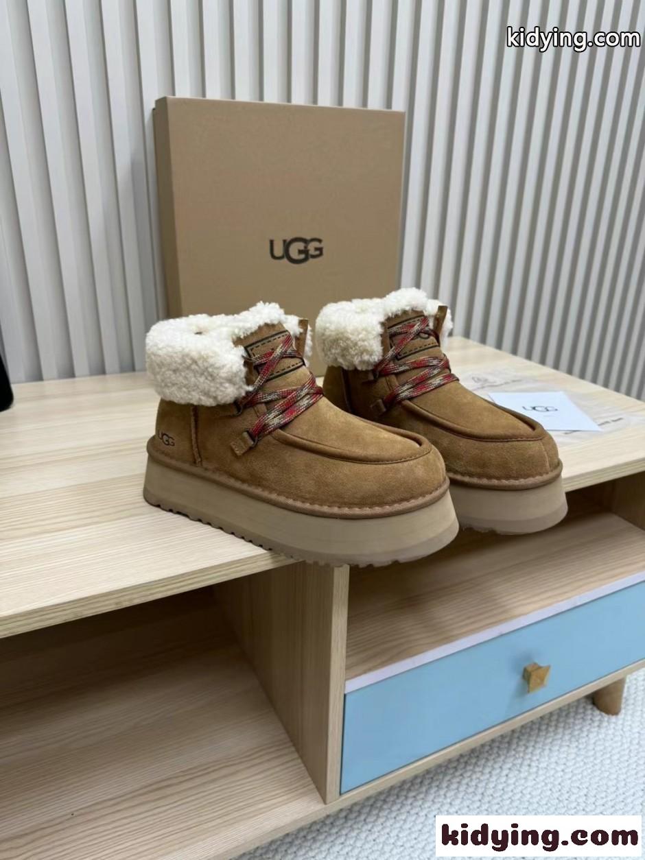 アグ スーパーコピー UGG プラットフォーム スエード レースアップブーツ ブラウン-0
