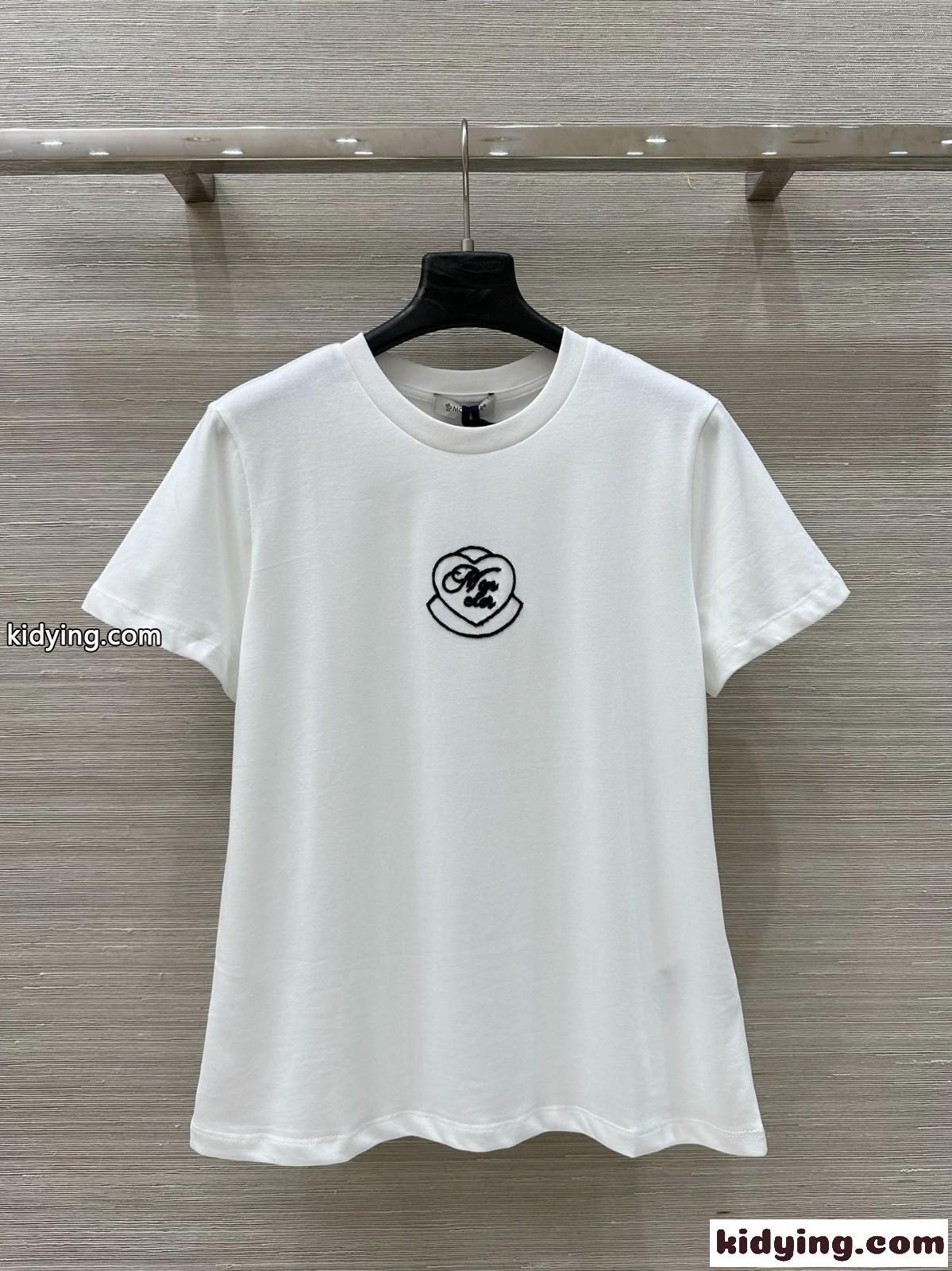 シンプル モンクレール Tシャツ 偽物 ハート ロゴ刺繍 コットン 半袖Tシャツ ホワイト-3