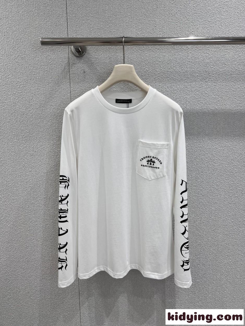 カジュアル プリント ロングスリーブTシャツ クロムハーツ Tシャツ 偽物 コットン ホワイト-0