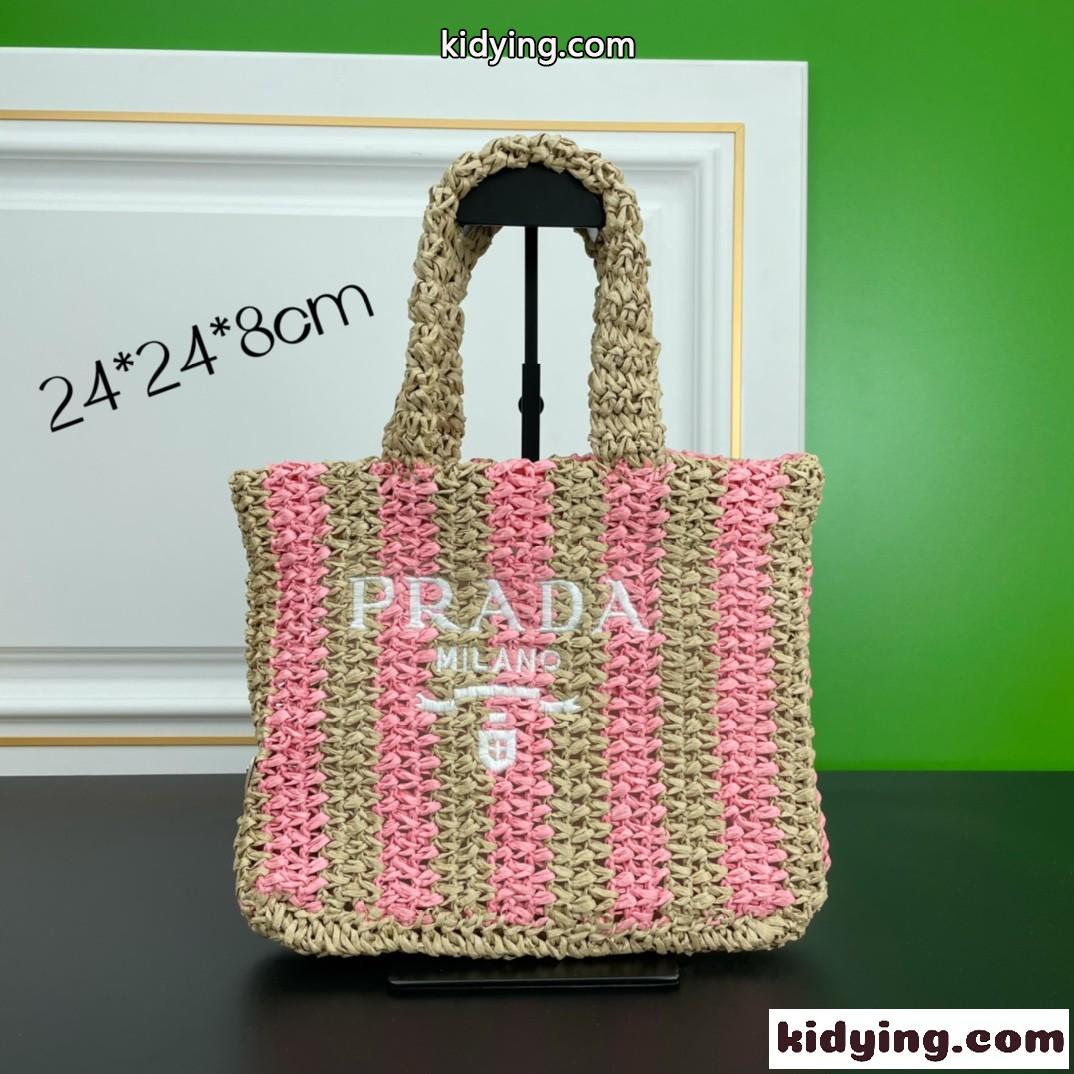おしゃれ 人気 新作 可愛い 夏らしい ラフィア プラダ バッグ コピー ロゴ 刺繍  レディース トートバッグ-0