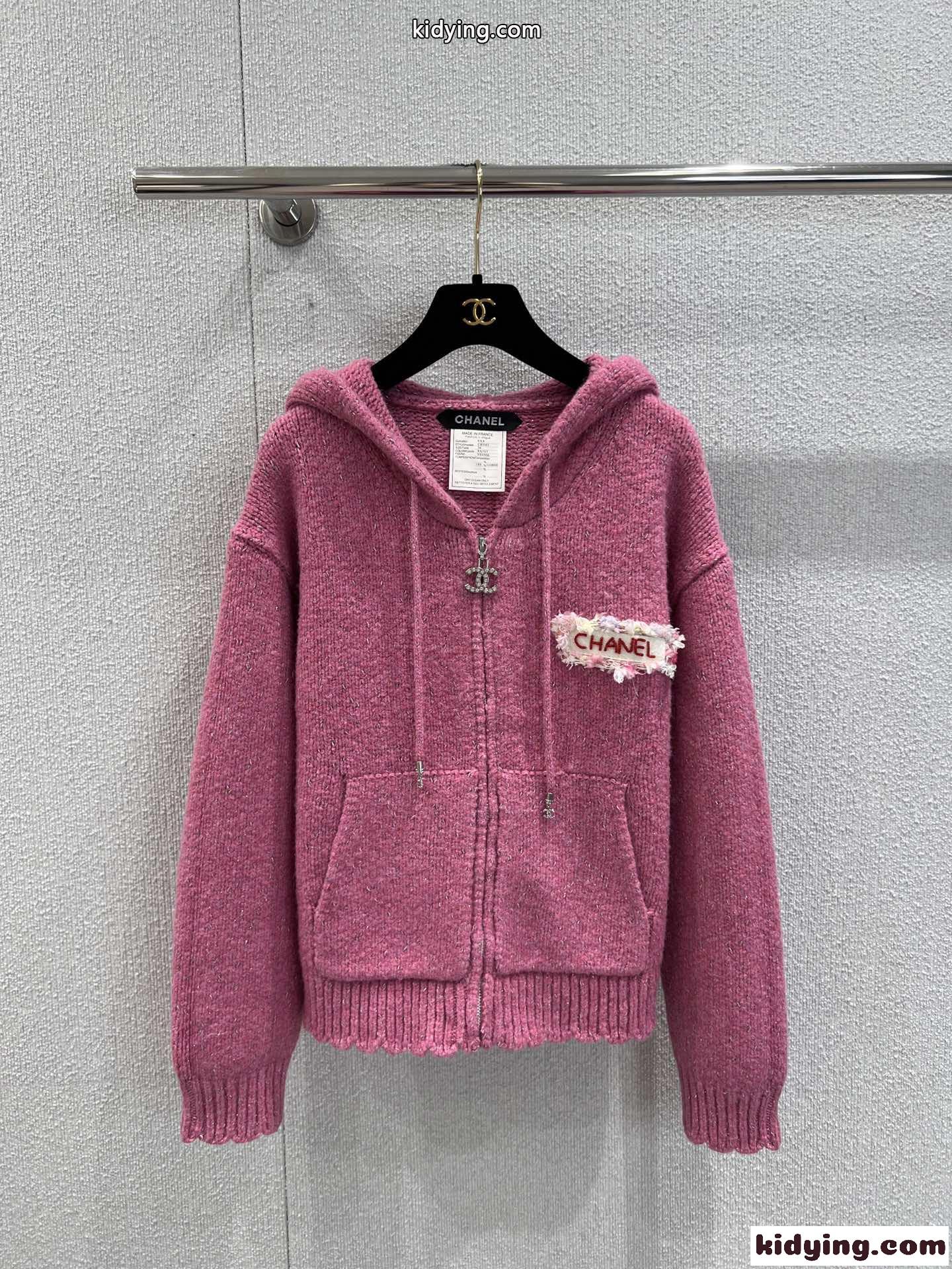 シンプル ニット ジップアップパーカー シャネル パーカー コピー ピンク-0