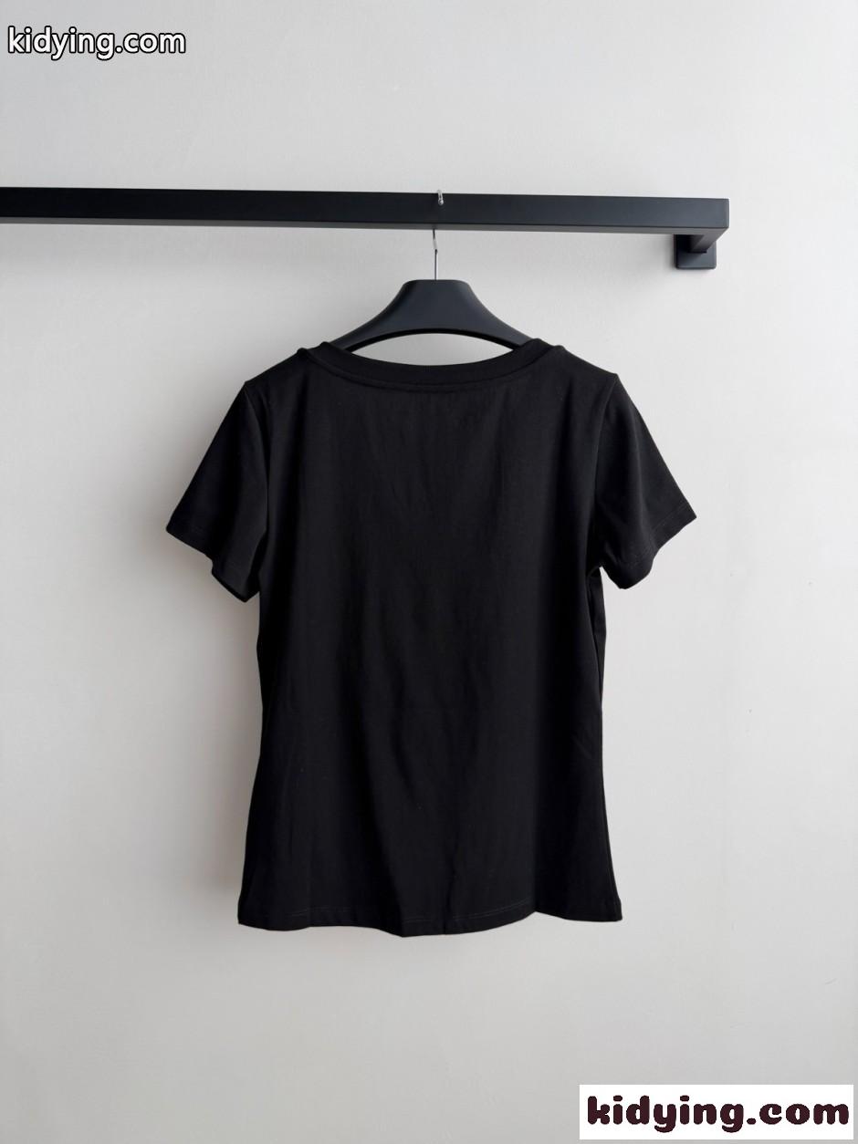 コットン Vネック 半袖Tシャツ クリスチャン・ディオール Tシャツ 偽物 ブラック-1