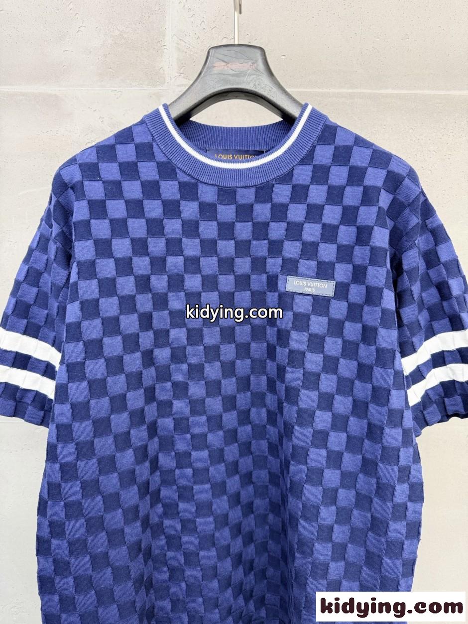ダミエ テリー テニスTシャツ ルイ・ヴィトン Tシャツ コピー ブルー-4