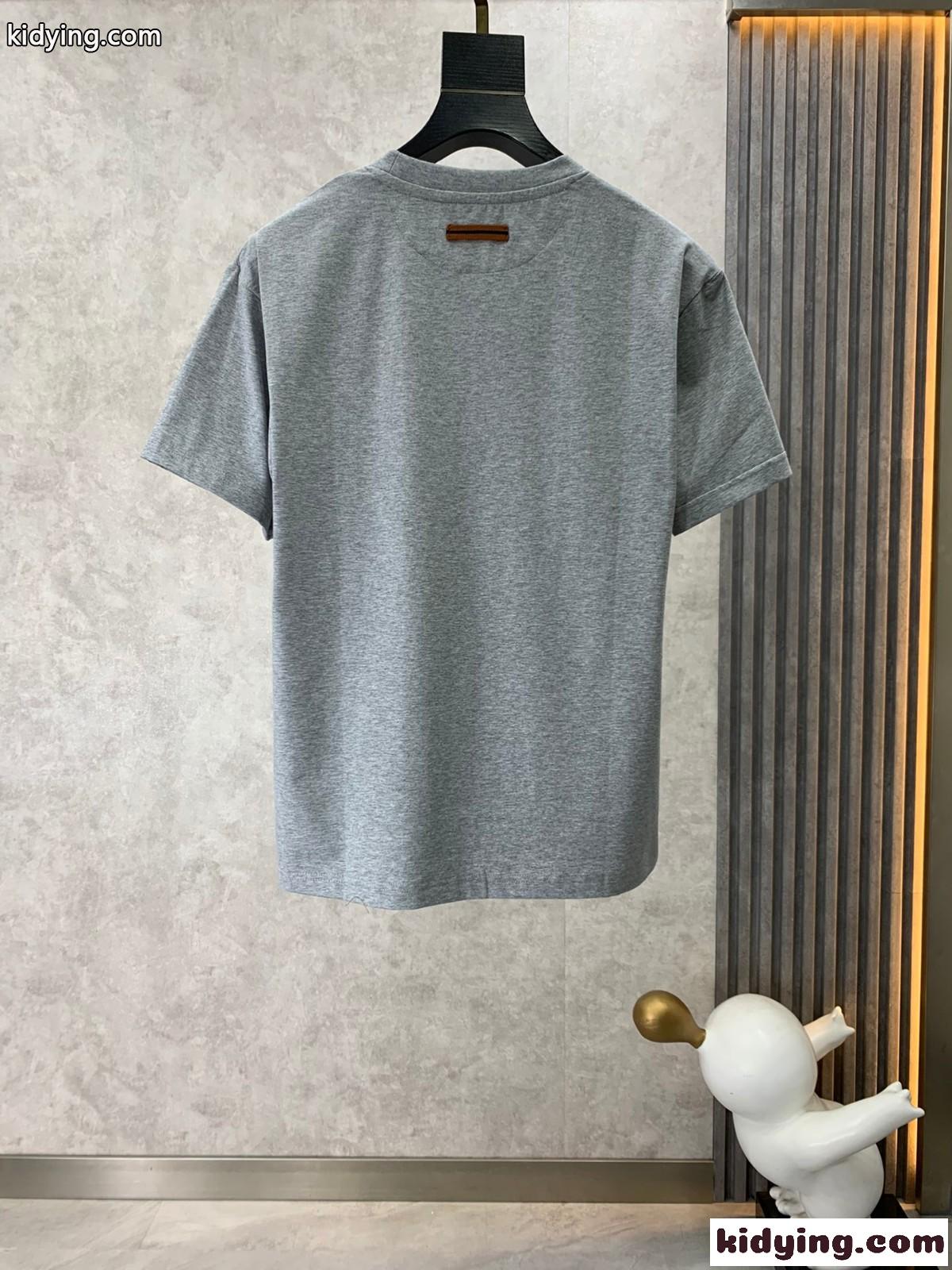 ベーシック シンプル ロゴ クルーネック 半袖Tシャツ エルメネジルド・ゼニア Tシャツ コピー グレー-1