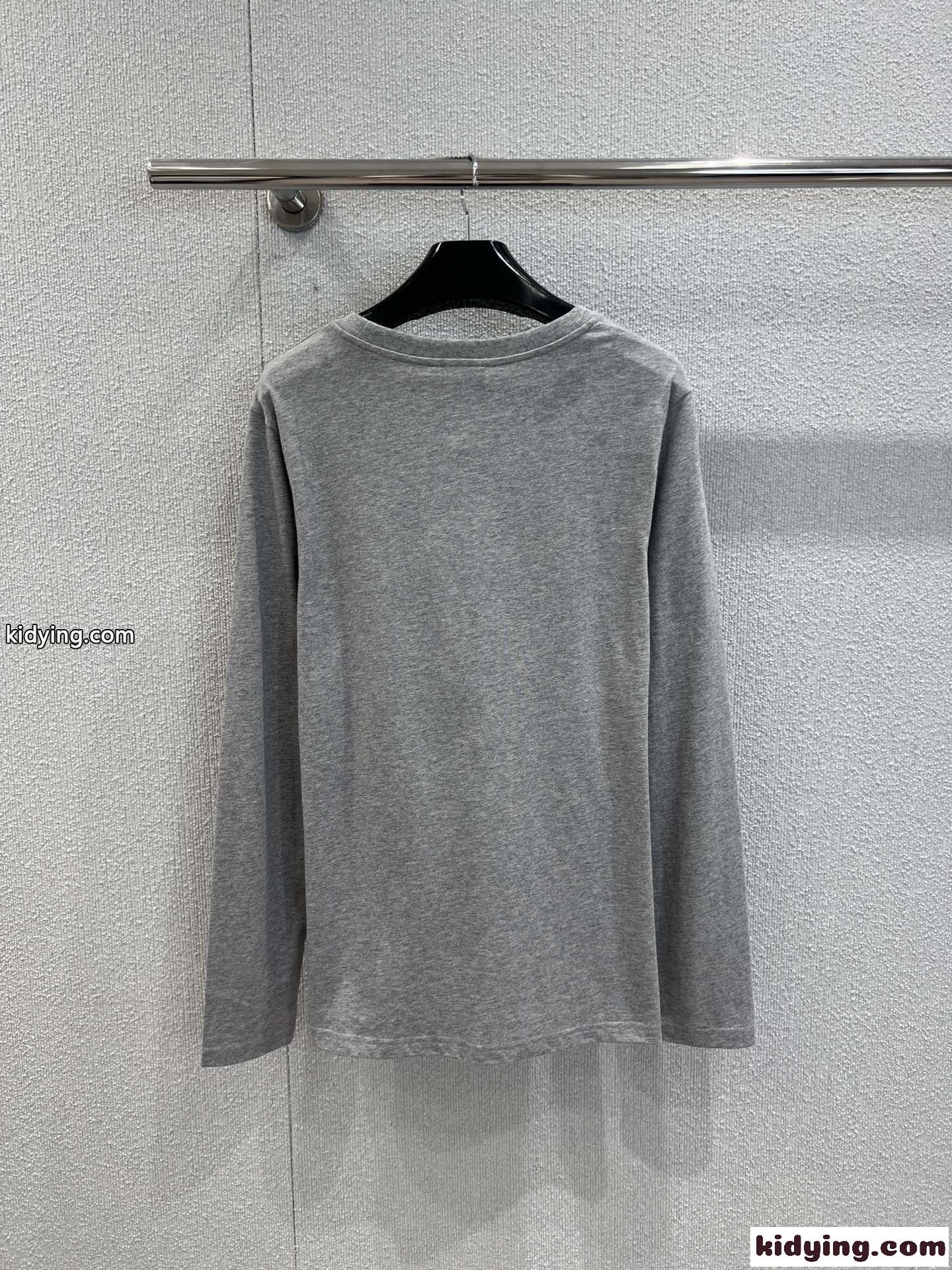 シンプル コットン 長袖Tシャツ セリーヌ Tシャツ コピー クルーネック グレー-2