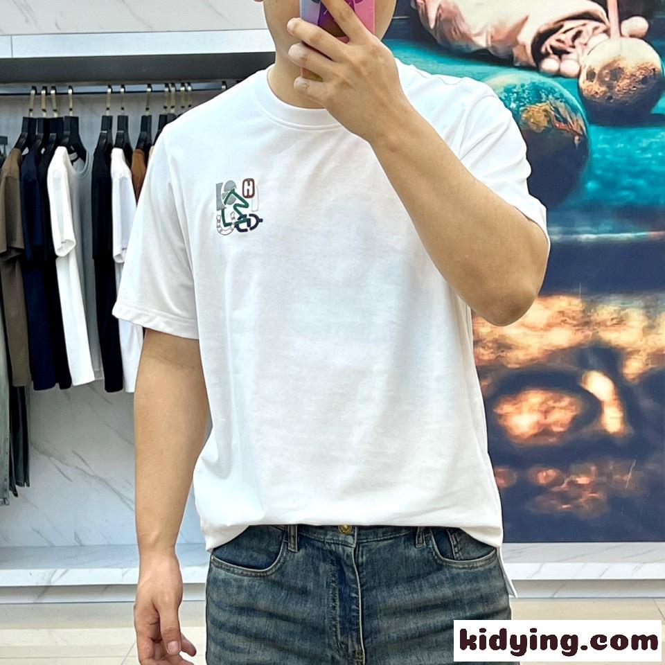 上品 カジュアル コットン 半袖Tシャツ エルメス Tシャツ 偽物 クルーネック ホワイト-1