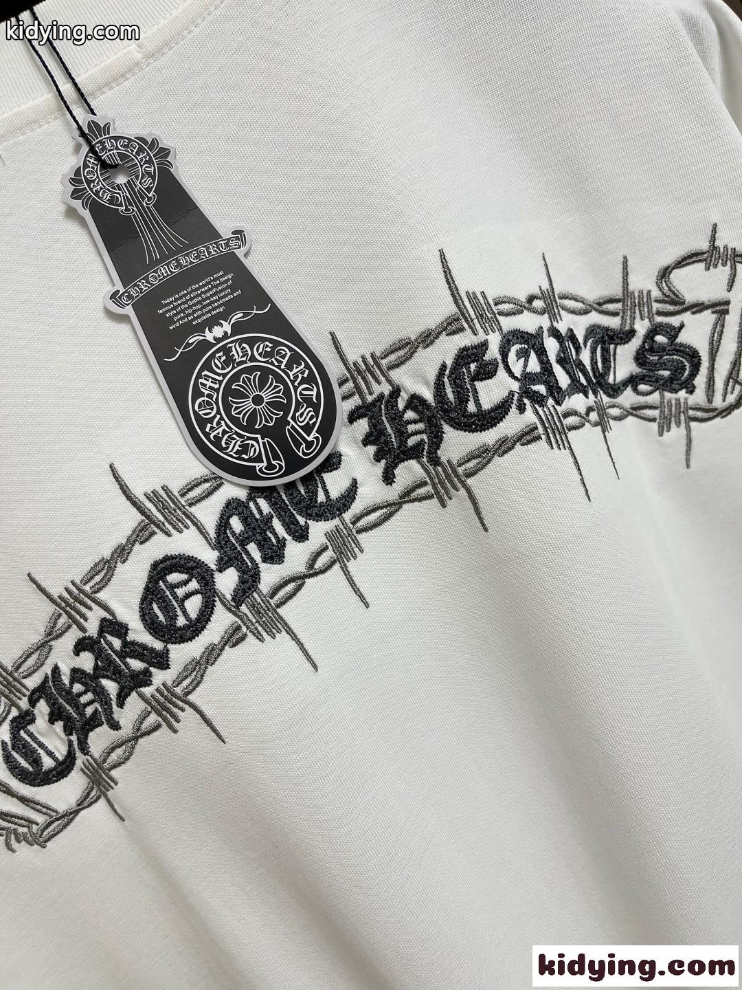 カジュアル 刺繍入り クロムハーツ Tシャツ 偽物 コットン クルーネック-5