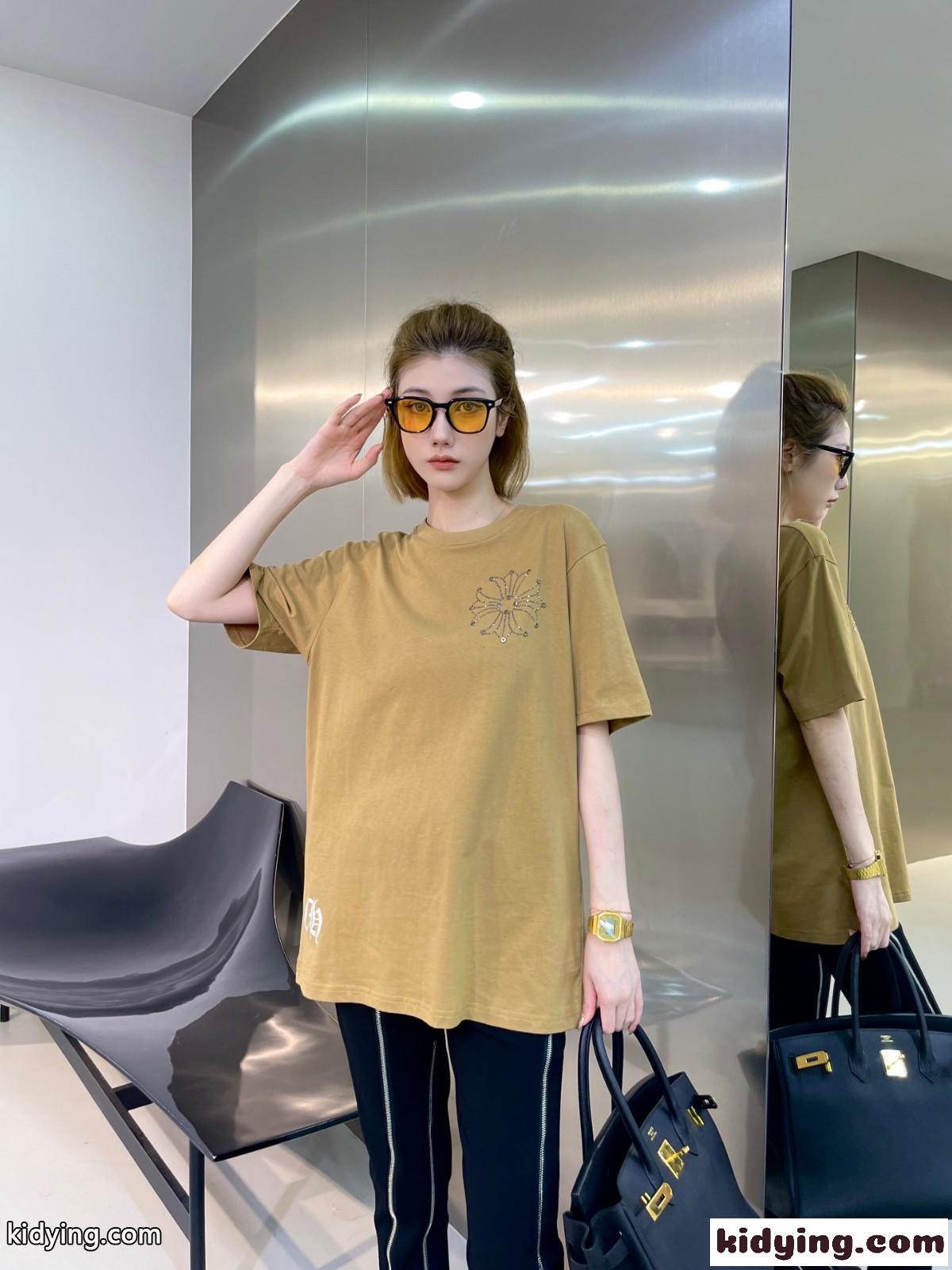 おしゃれ ロゴ クルーネック クロムハーツ 半袖Tシャツ コピー ゆったり トップス-4