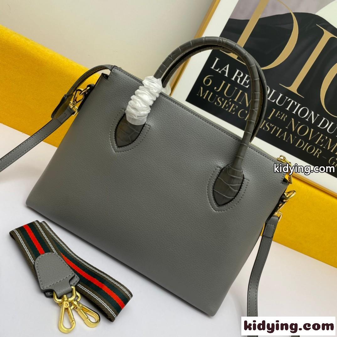 定番 カジュアル 通勤 トートバッグ 斜め掛け ストラップ付き レザー プラダ バッグ コピー レディース グレー-2