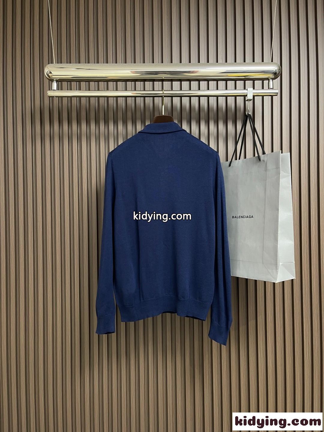 洗練された 上品 ウール ニットポロ ロエベ ニット コピー アナグラム刺繍 ブルー-1