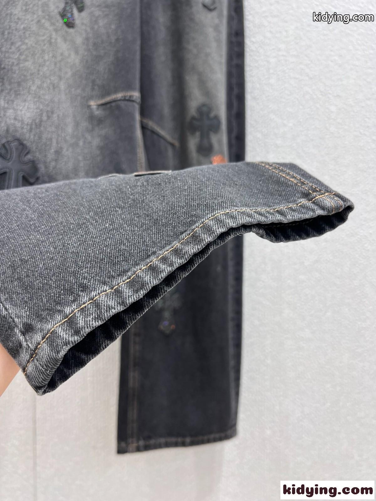 クロムハーツ ジーンズ 偽物 お洒落 合わせやすい クロスパッチ デニムパンツ-4