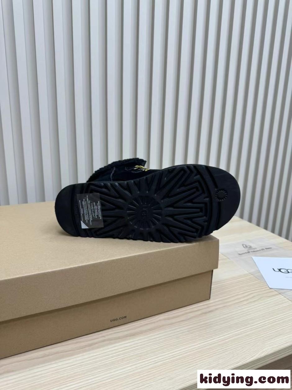 UGG アグ スーパーコピー プラットフォーム スエード レースアップブーツ ブラック-4