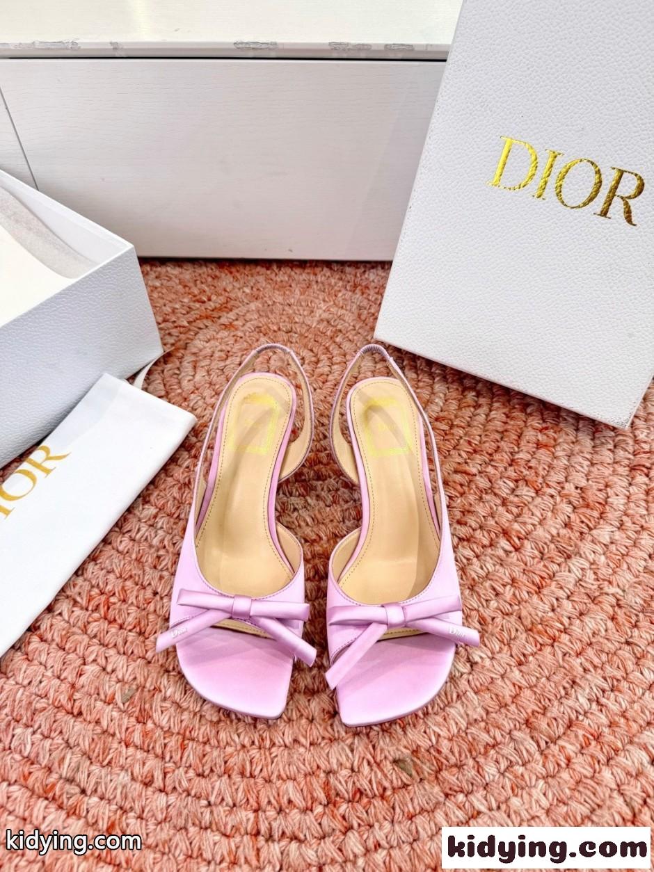 エレガント サテン Dior Bow ヒール スリングバックサンダル クリスチャン・ディオール コピー ピンク-1