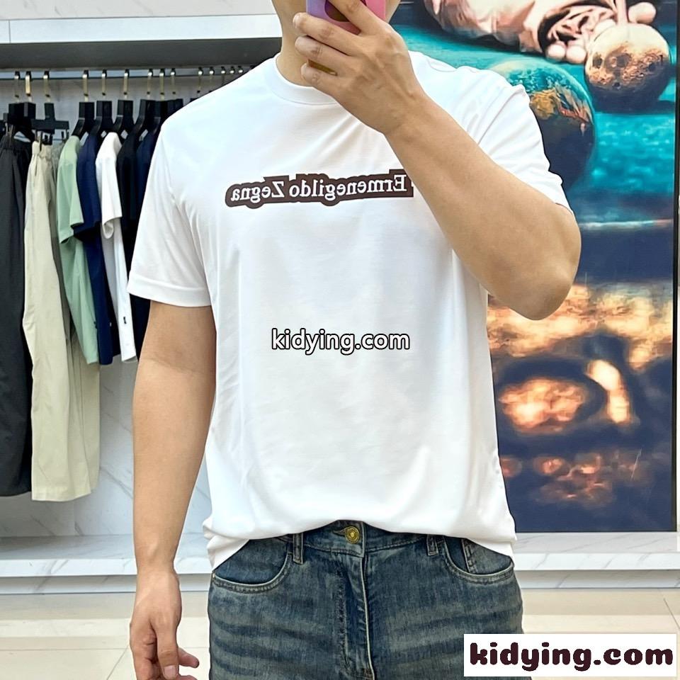 シンプル ロゴ 半袖Tシャツ エルメネジルド・ゼニア Tシャツ コピー クルーネック ホワイト-1