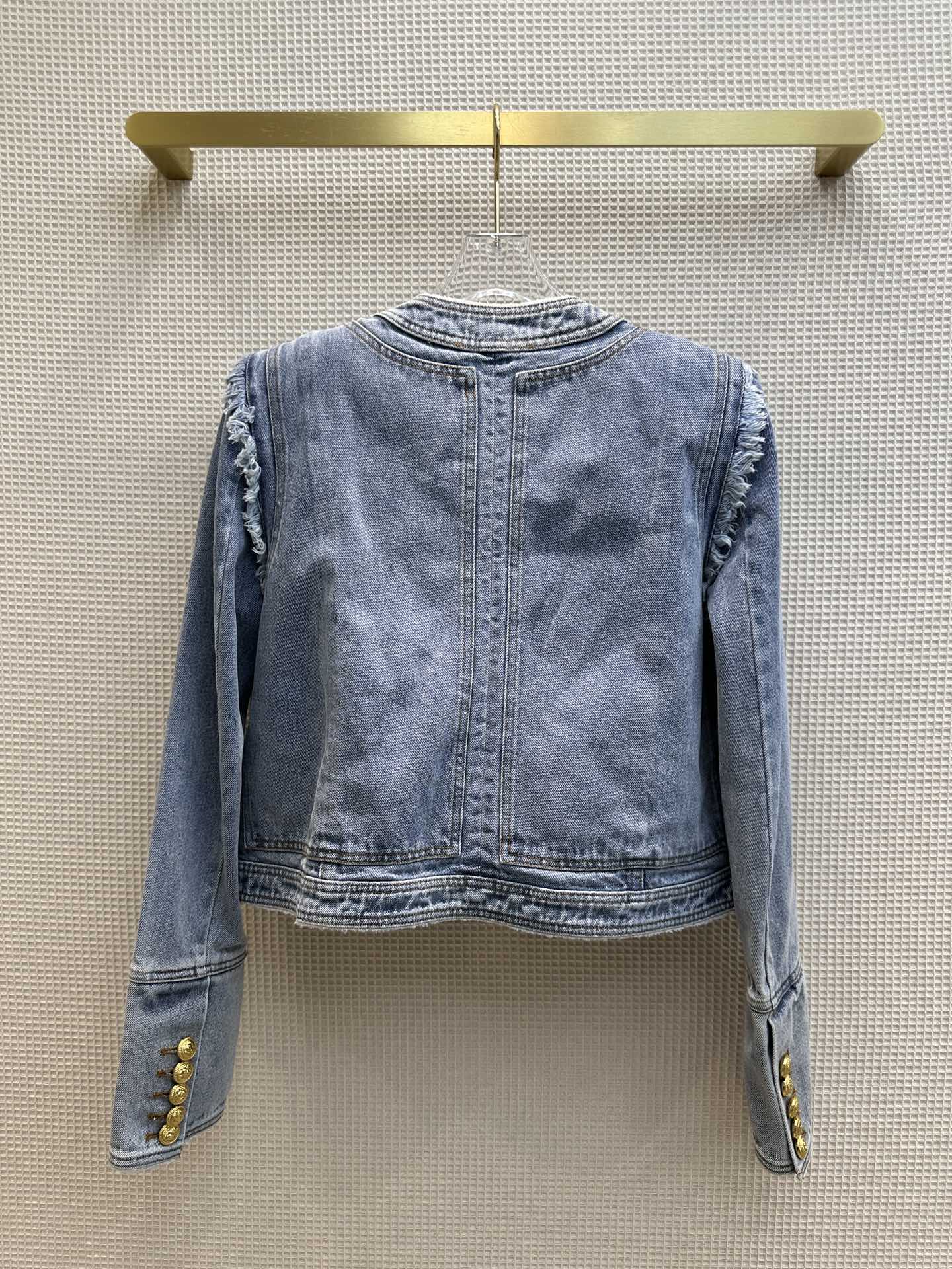 洗練された ノーカラー デニムジャケット バルマン ジャケット コピー レディース-4