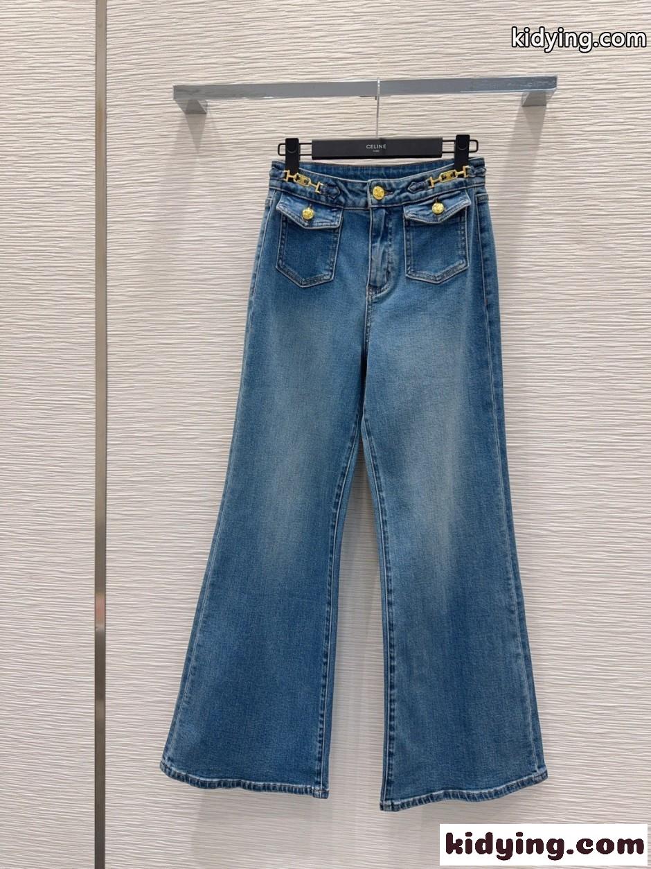 フェンミン エレガント フレアデニムパンツ セリーヌ ジーンズ 偽物 ブルー-2
