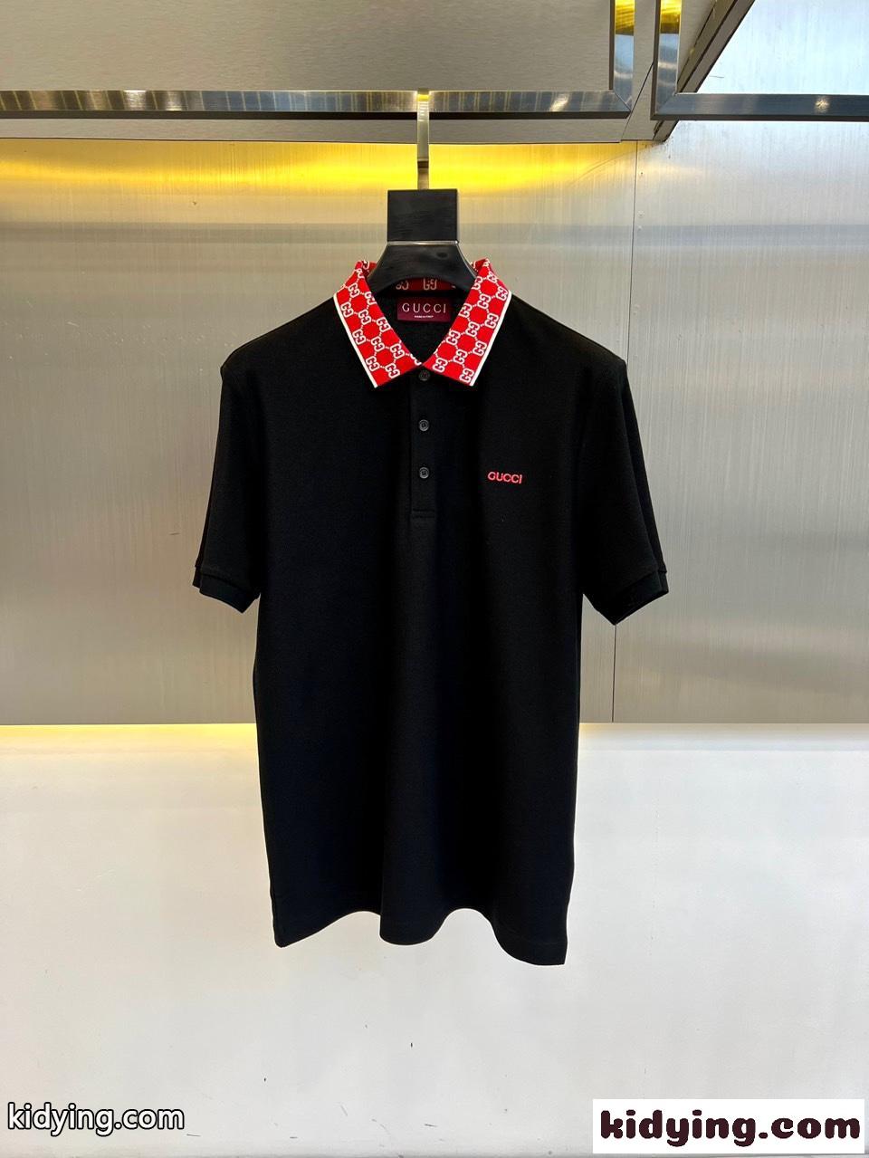 グッチ Tシャツ 偽物 上品 カジュアル コットンピケ 半袖ポロシャツ ブラック-0