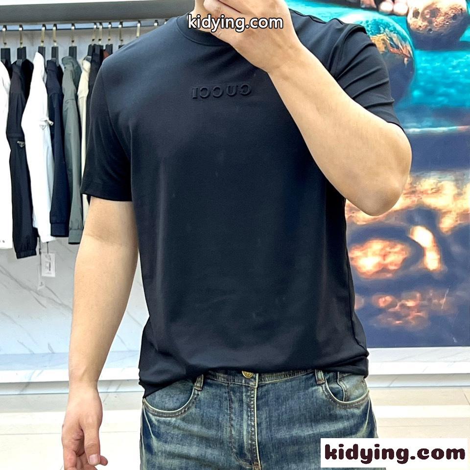 シンプル ロゴ グッチ Tシャツ コピー コットンジャージー 半袖Tシャツ ブラック-1