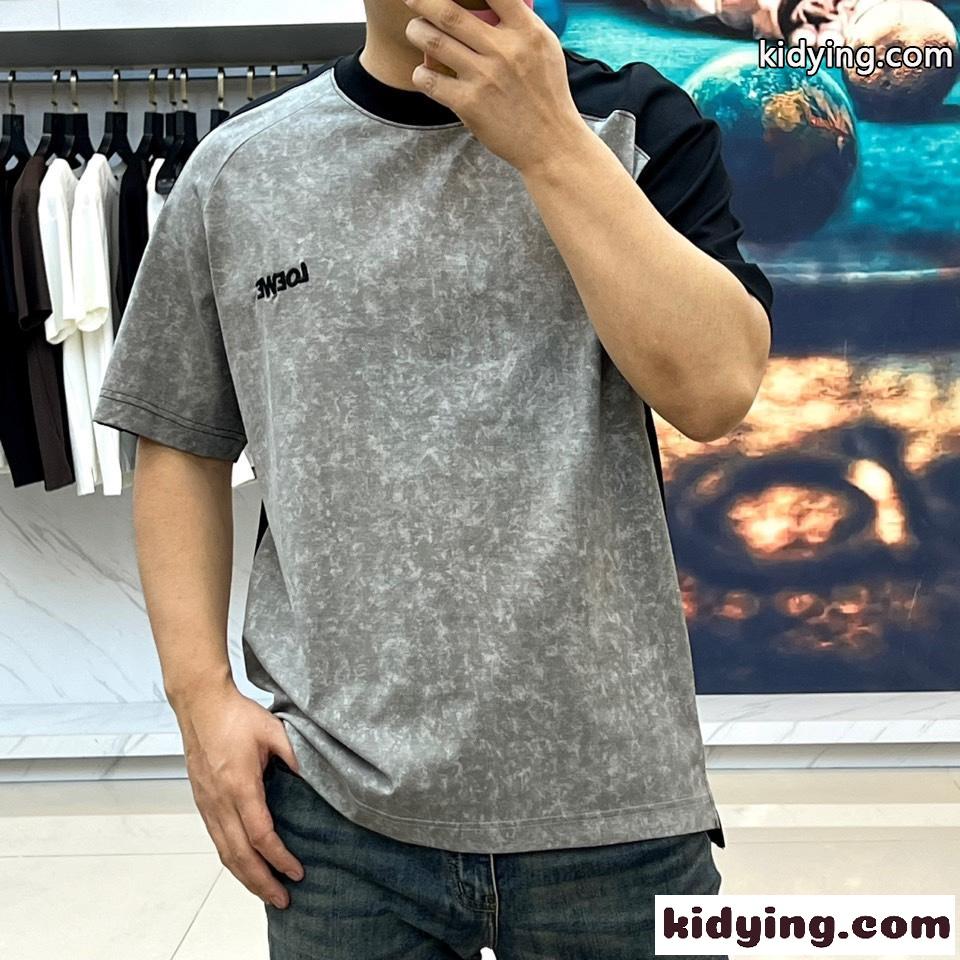 カジュアル 切り替え コットン クルーネック ロエベ Tシャツ 偽物 グレー-1