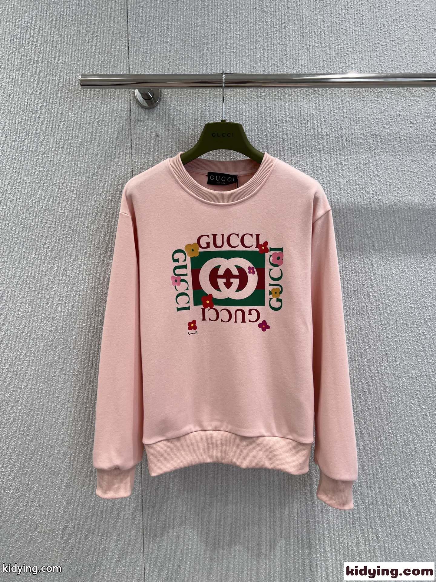 カジュアル ロゴ コットン グッチ Tシャツ 偽物 クルーネック スウェットシャツ ピンク-1