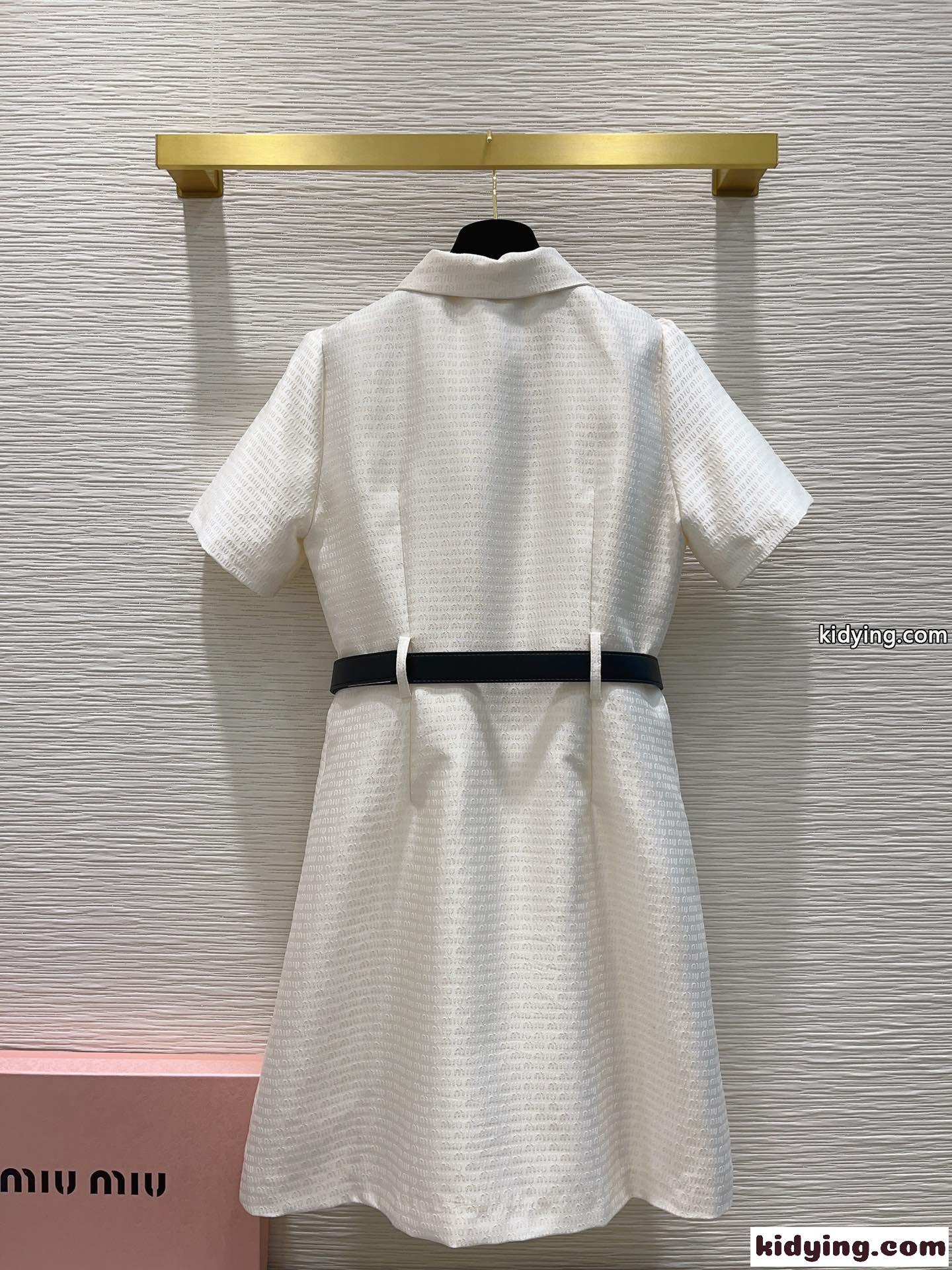 ミュウミュウ ワンピース コピー 定番 上品 ベルト付き ジャガード 半袖ドレス-3