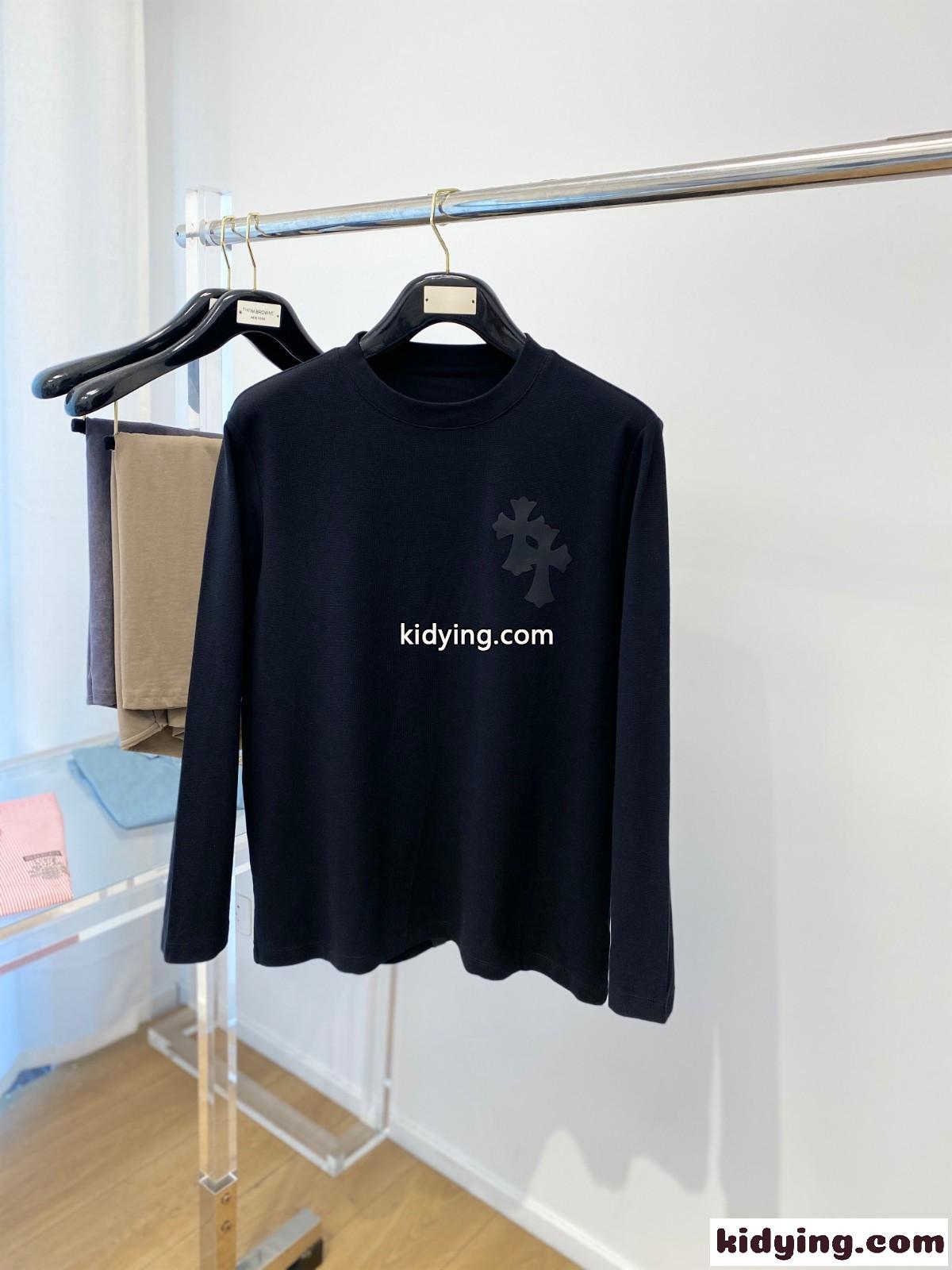 シンプル クロスロゴ クルーネック クロムハーツ Tシャツ コピー 長袖Tシャツ ブラック-1