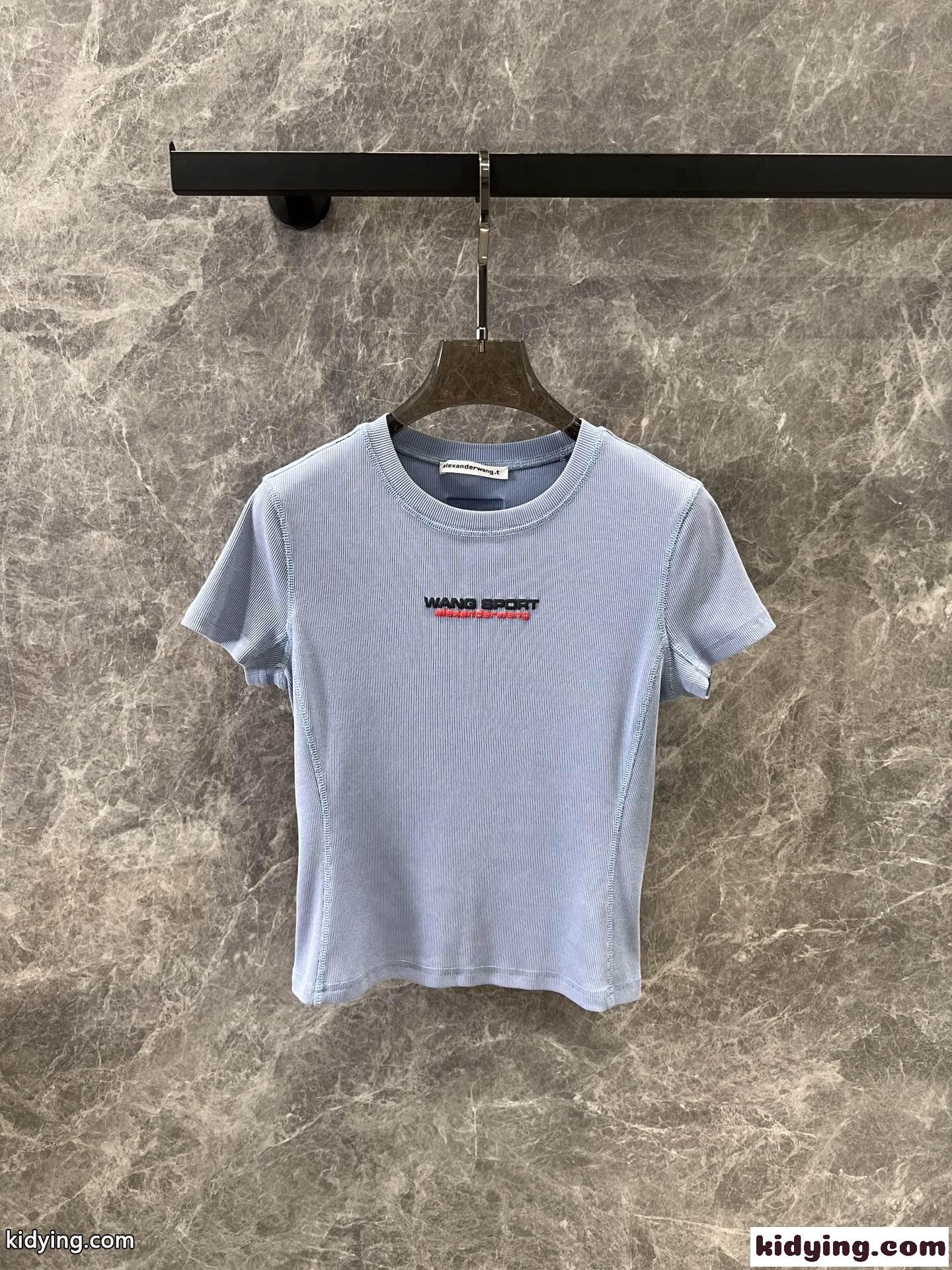 アレキサンダーワング Tシャツ コピー シンプル ロゴ コンパクト 半袖Tシャツ ライトブルー-1