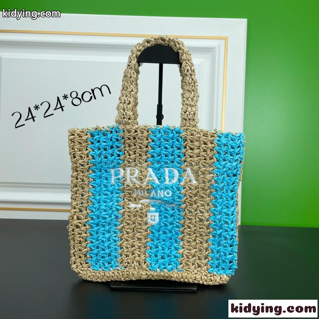おしゃれ プラダ バッグ コピー 人気 新作 ロゴ 刺繍 夏らしい ラフィア レディース トートバッグ-0