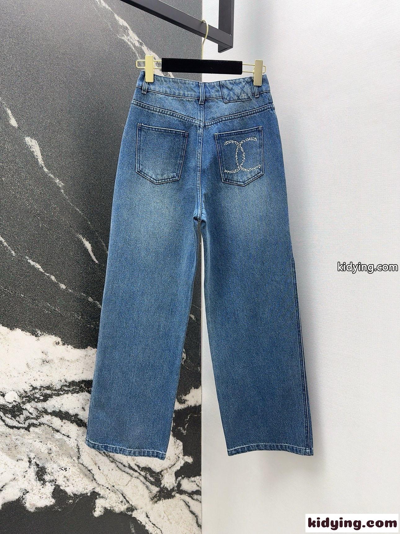 おしゃれ ラインストーン付き デニムパンツ シャネル ジーンズ コピー ストレート-3