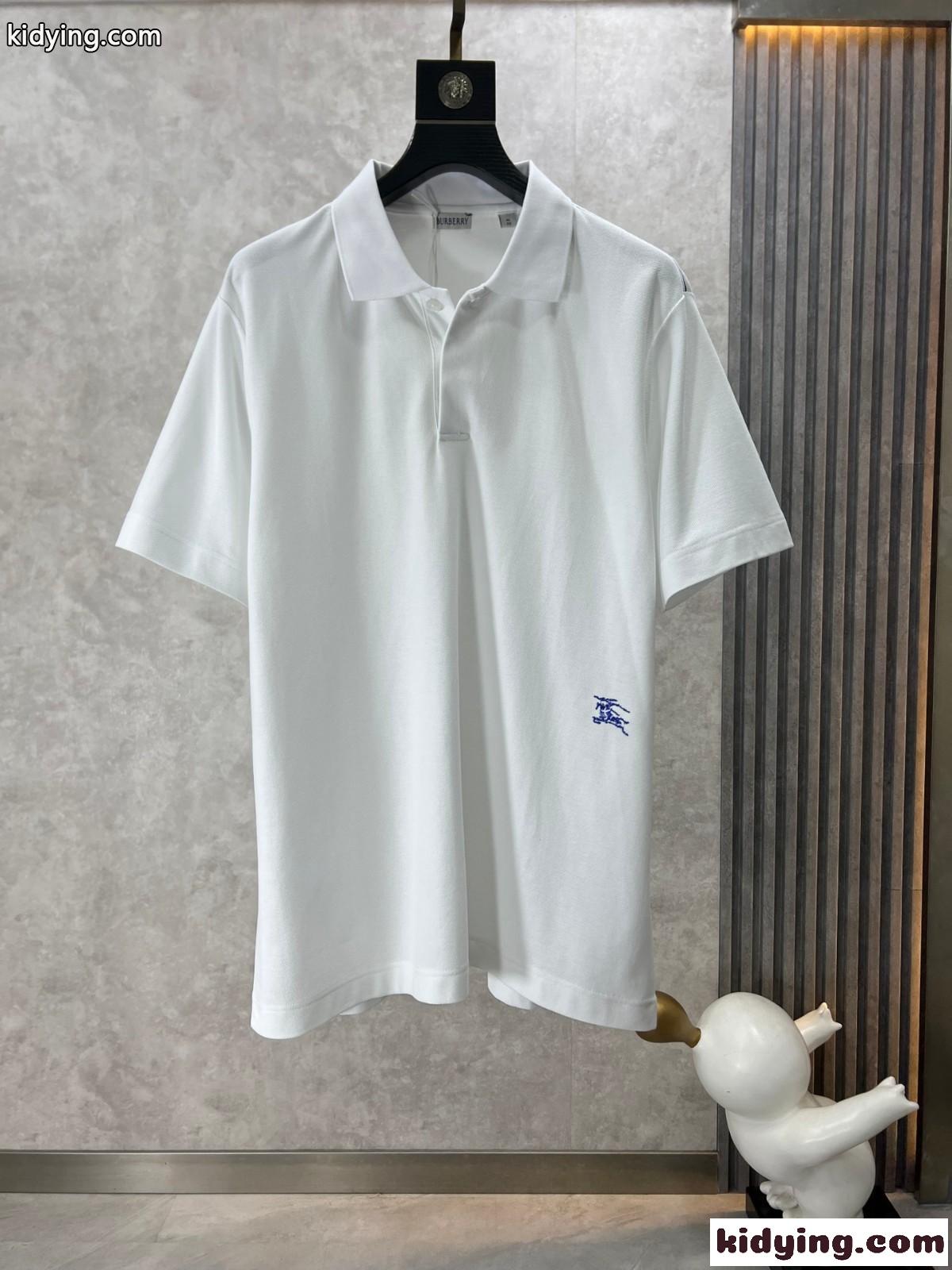シンプル 刺繍入り コットンピケ ポロシャツ バーバリー 半袖Tシャツ コピー ホワイト-0
